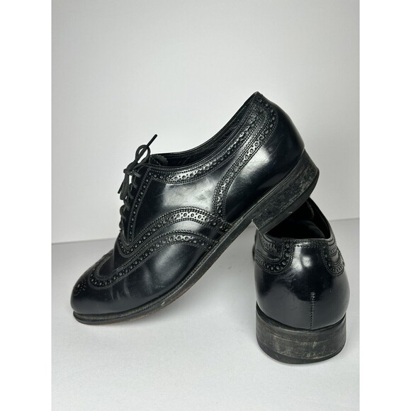 Florsheim Lexington Black Leather Wing-Tip Size 10 Men’s Dress Shoes - Picture 5 of 9